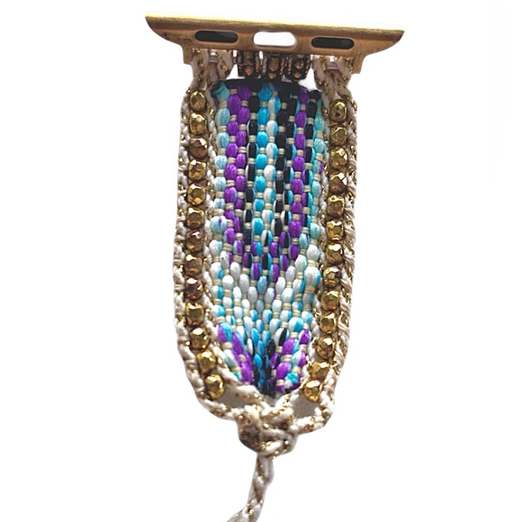 Handwoven Boho Apple Watch Band with Gold Beading – Adjustable Bracelet Strap - Picture 6 of 7